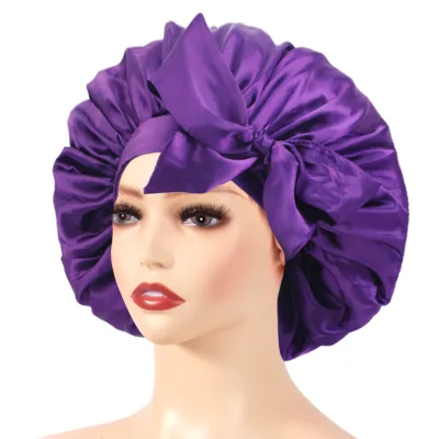 Custom Logo Fashion Long Satin Bonnets for Braid Hair Wrap With Wide Band Bow Wholesale extra Large Satin Bonnet