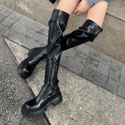 Womens over the Knee Boots with Denim Cloth Upper EVA Midsole and TPU Lug Outsole for Autumn Winter Spring Fashion Women