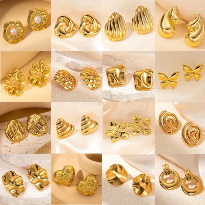 Wholesale Fashion Hypoallergenic Colorfast Water-resistant Earrings Stylish Gold Plated Earrings Luxury Never Fade Jewelry