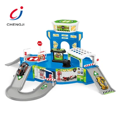 High Quality Assemble Indoor Plastic Garage Slot Toy Alloy Car Kids Race Track Toys Station Garage Cars