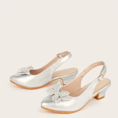 2025 New Children's Sandals for Girls 7-12 Years Old Bow Pointed High Heel Summer Shoes with Rubber Outsole