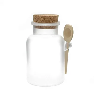 OEM 2021 Matte Round ABS Bath Salt Bottle Glass Powder Cream Bottle Goods Storage Jar With Wooden Spoon Bath Salt Cork Jars