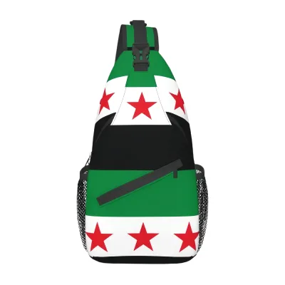 Syrian Arab Republic Three Red Star Syria Flag Sling Crossbody Chest Bag Men Fashion Shoulder Backpack for Travel Cycling