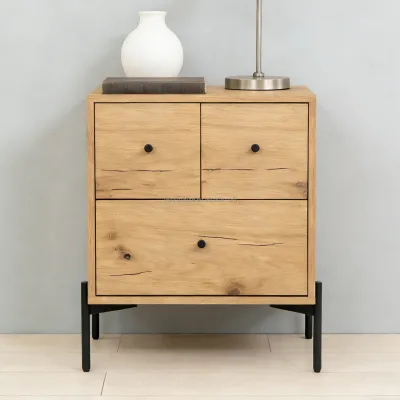 Modern Wooden Sideboard Cabinet 3 Drawer Nordic Storage End Table for Living Room and Bedroom
