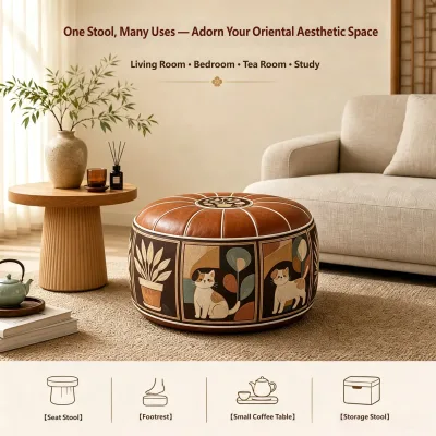 Foldable Footrest Stool Multi-functional Shoe Bench Seat PU Leather Sewing Clothes Storage Ottoman Bag Organizer Wardrobe Living