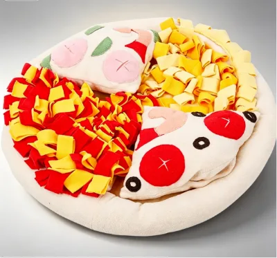 Pizza-shaped Fleece Felt Fabric Pet Sniffing Mat Dog Training Pad Energy-burning Slow-feeder Puzzle Sniffing Toy Sleeping