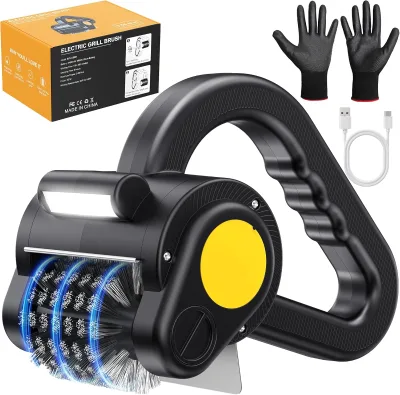 Powerful BBQ Cleaner Electric Grill Brush 4400mAh Rechargeable Cordless LED Display 300RPM Stainless Steel Scrubber Tool