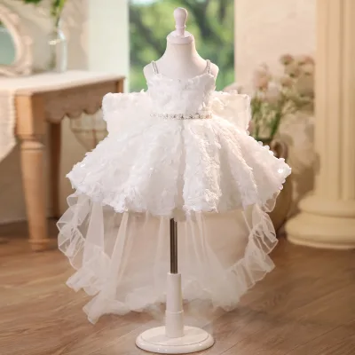 Elegant Princess Cute Style Wedding Dress for Flower Girls Sequined Beach Silhouette for Runway Piano Performances