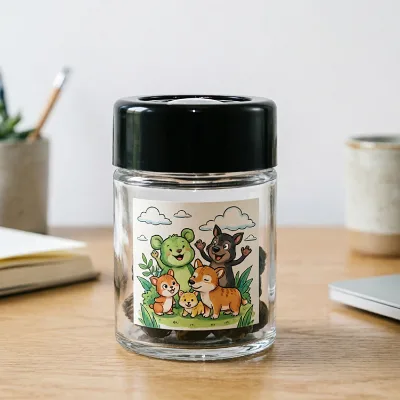 Wholesale Chamace Brand High Quality Child-Proof Glass Stash Jars Magnifying Plastic Cap 1/1.5/2/2.5 oz Capacity OEM/ODM