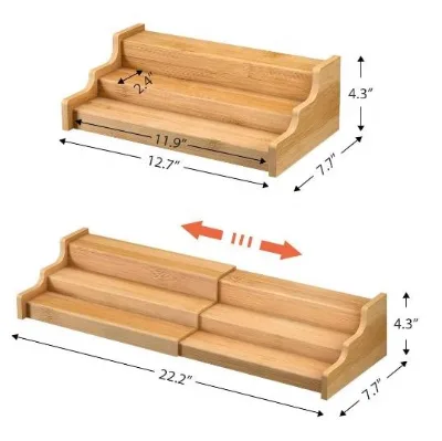 Adjustable Cabinet Organizer Storage Shelf Bamboo Expandable Shelf Spice Rack Drawer Organizer