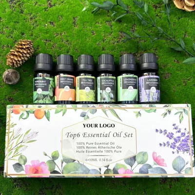 OEM 100% Pure Natural Organic Essential Oil 6pc Set Gift Box Diffusers Steam Distilled BG Natural Massage Aromatherapy Candle