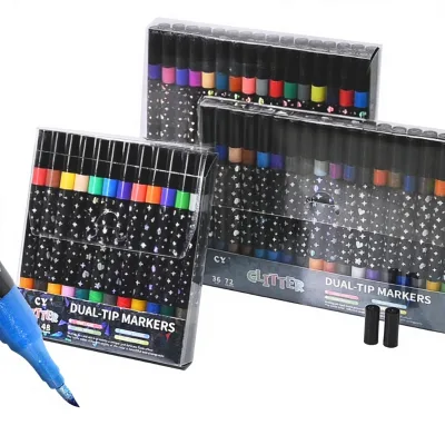 Manufacturer Supplies Two-Color Hair Painting Glitter Pen Watercolor Pen Soft Head Double-Headed Set Art Markers Stationery Set