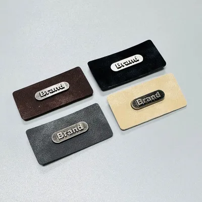 China Hardware Leather Label Zinc Alloy Leather Craft Combination Garment Decoration Logo Patch Tag
