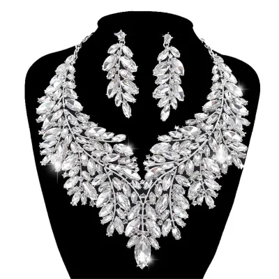 SHIYOUYOU European American Style Brass Natural Stone Platinum Plated Punk Necklace Earrings Bride Wedding Gift Anniversary
