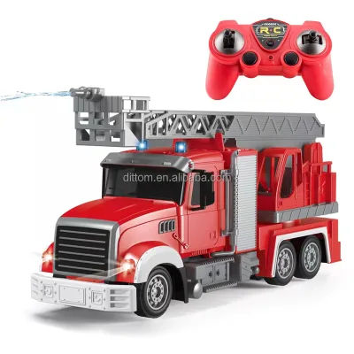 2.4G 1/24 RC Fire Engine Model 7CH Water Spray Cars Ladder Rotating Fire Fighting Truck Toys with Lights