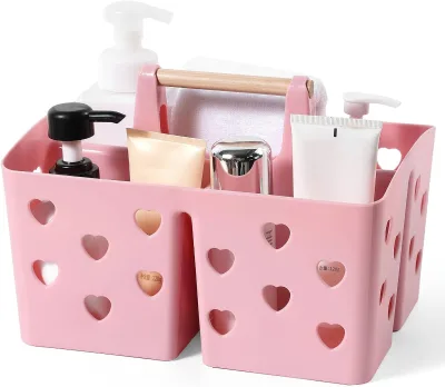 Plastic Pink Portable Divided Handle Cleaning College Dorm Room Kitchen Bathroom Caddy Organizer Tote Storage Basket