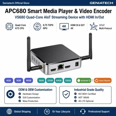 APC680 AIoT Gateway Smart Home Hub Z-Wave Zigbee LoRa LTE 6.75 TOPS NPU AI Box Android 12 Linux VS680 Quad A73 Customizable OEM