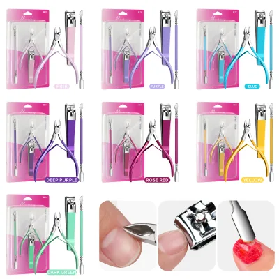 High Quality Stainless Steel Nippers Cuticle Remover Dead Skin Scissors Three Piece Nail Tools Kit for Fingernails and Toenails