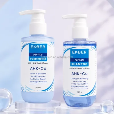EKBER OEM Blue Copper Peptide Hair Thickening System AHK-Cu & GHK-Cu Shampoo Conditioner for Hair Loss Control & Volume Boost