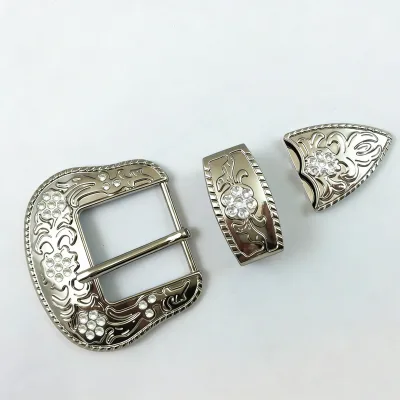 Hot Sale Various 3 Piece Western Rhinestone Belt Custom Belt Buckles Set
