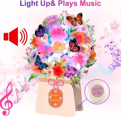 3d pop up Happy Birthday Card with Light Music 3d pop up Flower Card pop Out Birthday Cards pop up Flower Bouquet Card