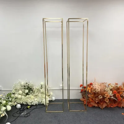 2024 New Design 2m Tall Backdrop Stand Metal Gold Cuboid Rectangular Frame Wedding Events Background Hintcan Model 434