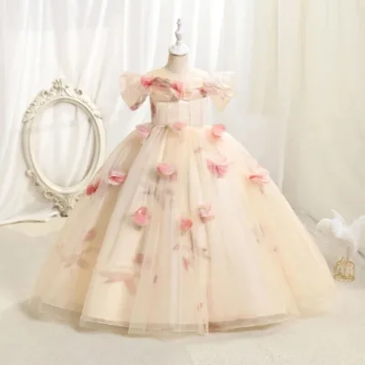 Girls' Flower Fairy Formal Dress, Kids'Luxury Tulle Ball Gown,Flower Girl Wedding Dress for Little GirlsPianoPerformance Costume