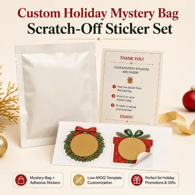 Custom Holiday Mystery Bag Scratch Off Sticker Set Personalized Party Favor Activity Pack with Logo for Birthday Christmas