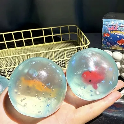 Promotional Coconut Oil Goldfish Squeezing Play Transparent Release Soft Rubber Slow Rebound Stress Relieving Plastic Toy