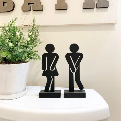 Set of 2 Unisex Modern Braille Restroom Signs Wood Bathroom Signs for Office & Restaurant