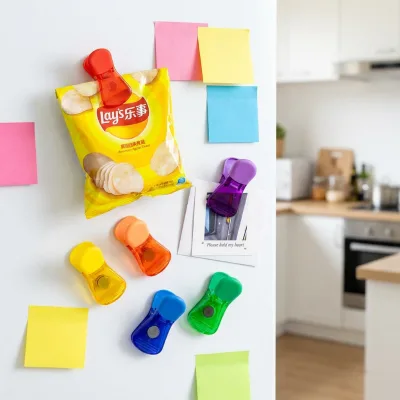 Vintage Candy Colored Magnetic Plastic Clips Tight Seal Food Bag Clamp Fridge Functional Ornament