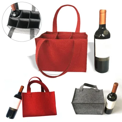 Wholesale Eco-friendly Felt Wine Bottle Bag Divided Design Hanging Tote Bag High Quality