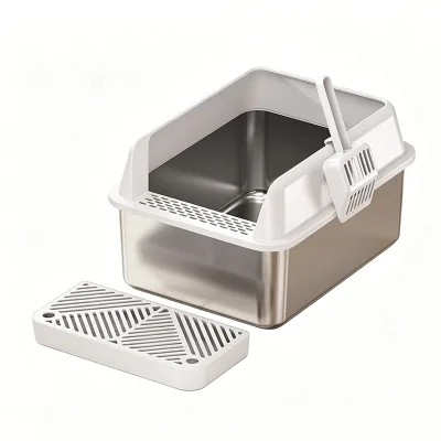 Large 304 Stainless Steel Square Cat Litter Box Open Top High Sided 20L Capacity Rust Proof Easy Clean Eco-Friendly Efficient