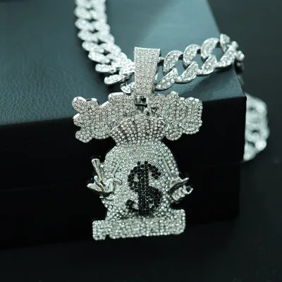 Wholesale of New Cross-Border Hip-Hop Full-Diamond Cartoon Money Bag Alloy Pendant, Trendy, Individualistic and Exaggerated Euro