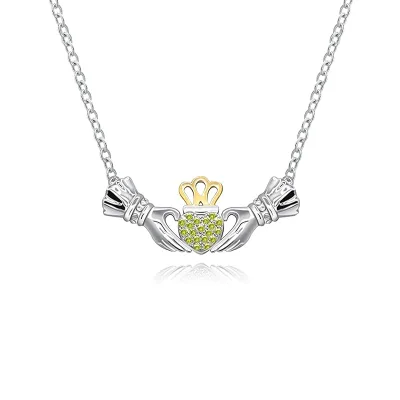 High-end Gold Brass Full Zirconia Crown Heart-shaped Pendant Two Hands Embracing Light Luxury Design Women's Anniversary Fashion