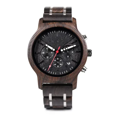 Wood Watch Factory Wholesale Custom Logo Engraved Men's High Quality Chronograph Wooden Watch for Men Business Sport Stainless