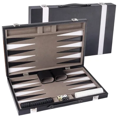 Home Game Night Two Tone Pu Leather Backgammon Set 15inch Folding case with 30 Checker Pieces Bulk Supply