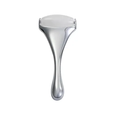 Anti-aging SPA Massage Roller Metal Handle Natural Original White Jade Stone Jade Facial Roller