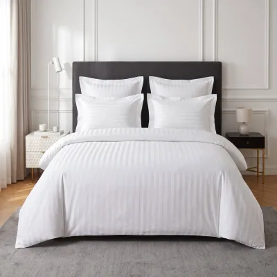 Hotel Linens White 3cm Stripe Bedding Set Bed Sheet Set Wholesale Custom OEM Direct Supplier