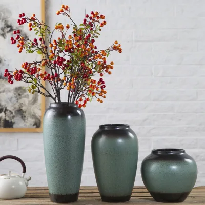 Modern Luxury Ceramic Vase Factory Wholesale Small Table Top Decoration Matt Kiln Color Glaze Opaque Three-Piece Color Scheme