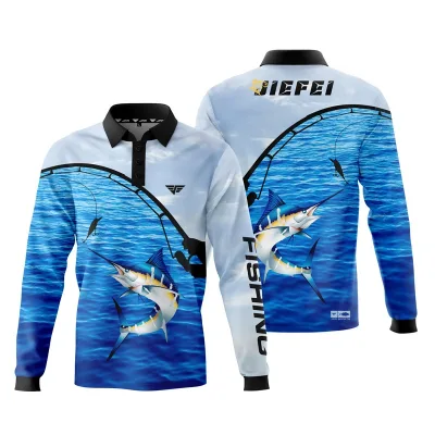 Customizable Nylon Fishing Jersey Breathable 100% Polyester Polo Shirt Quick Dry Long Sleeve Sea View Windproof Fisherman Gear