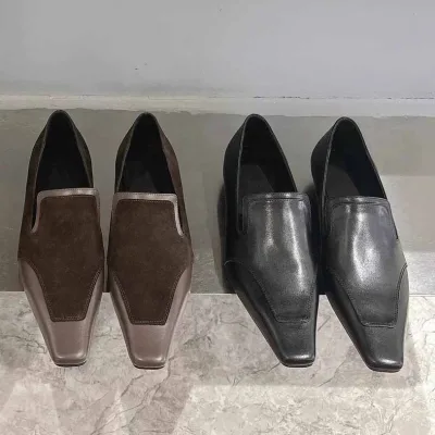 Genuine Leather New Small square Toe Low-heeled Women's Mule Shoes Versatile Temperament Leather Shoes Mary Jane commuter Shoes