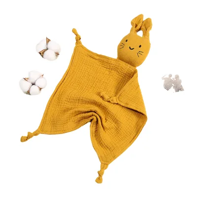 Newborn Comforter with Cute Bunny Animal Pattern Soft Muslin Cotton Infants Rabbit Toy Woven Fabric Pillow-Model Swaddle Blanket