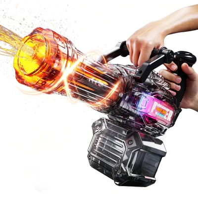Electric Water Blaster Gun Rainbow Led Lights Automatic Rotation High Pressure Gatling Electric Water Gun for Kids and Adults