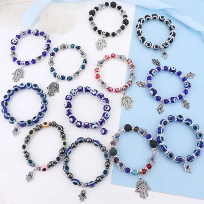 2025 Crystal Hot Sale Turkish Glass Evil Eye Beads Palm Pendant Charm Bracelet Devil Eye Beads Lucky Crystal Bracelet