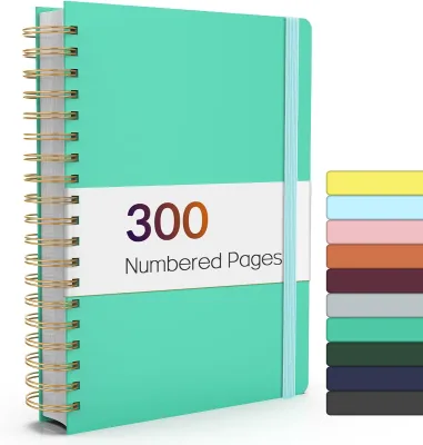 Lined Spiral Leather Cover Journal Notebook with 300 Numbered Pages A5 College Ruled Thick for Writing 100GSM Paper Gift