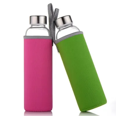Factory Price Clear High Borosilicate Round Drinking Glass Water Bottle With Stainless Lids Reusable