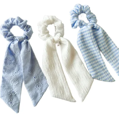 New Arrival Blue Series Fabric Ponytail Scrunchies Hair Accessories Daily Use Rubber Spring over sized scrunchies