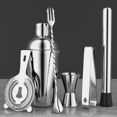 Stainless Steel Bar Tool Set with Shaker Measuring Cups Cocktail Glasses-Full Set for Home Bar Use