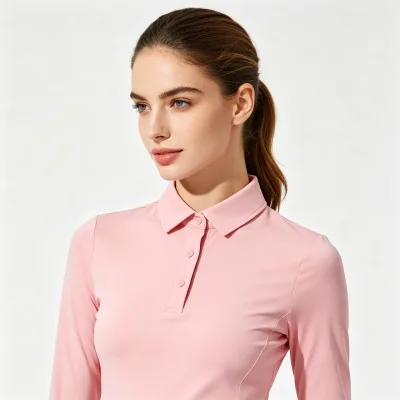 Women's Pink Equestrian Polo Shirt Moisture-Wicking Stretchy Breathable Button Front Slim Fit Custom Logo Packaging